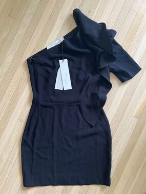 IRO Black One-Shoulder Ruffle Sheath Dress
